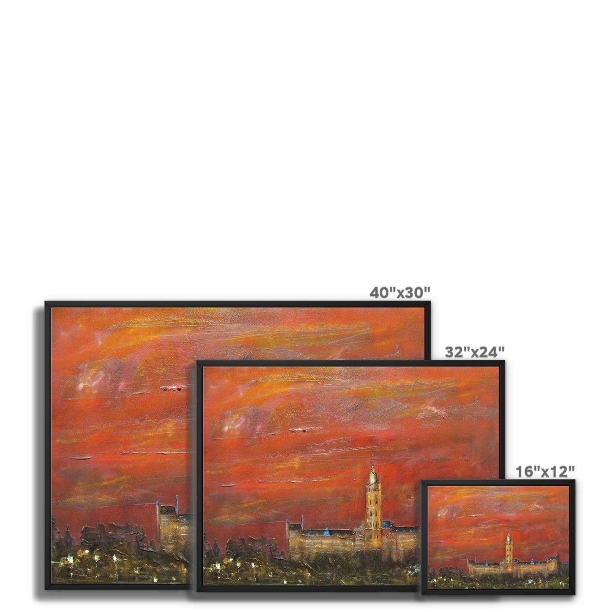 Glasgow University Dusk Painting | Framed Canvas From Scotland-Floating Framed Canvas Prints-Edinburgh & Glasgow Art Gallery-Paintings, Prints, Homeware, Art Gifts From Scotland By Scottish Artist Kevin Hunter