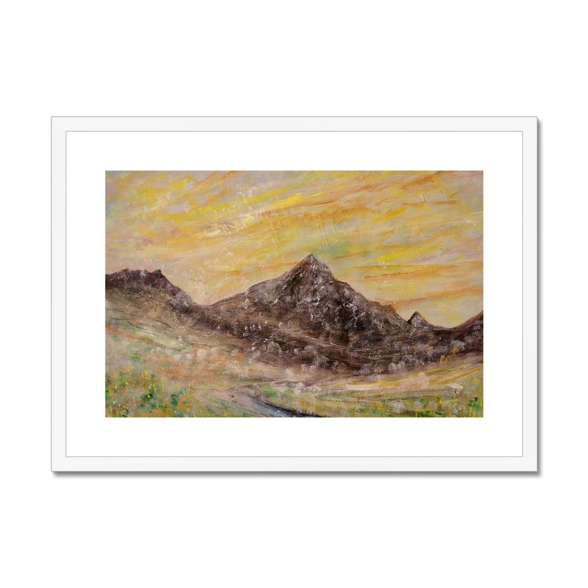 Glen Rosa Mist Painting | Framed & Mounted Prints From Scotland-Framed & Mounted Prints-Arran Art Gallery-A2 Landscape-White Frame-Paintings, Prints, Homeware, Art Gifts From Scotland By Scottish Artist Kevin Hunter