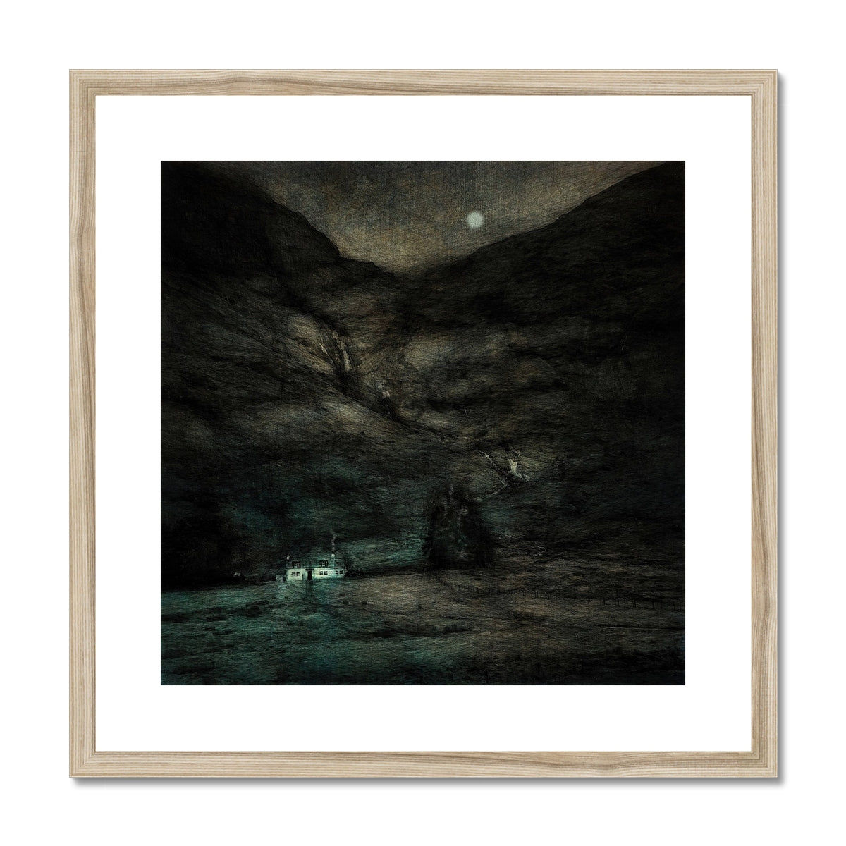 Glencoe Cottage Moonlight Painting | Framed &amp; Mounted Prints From Scotland