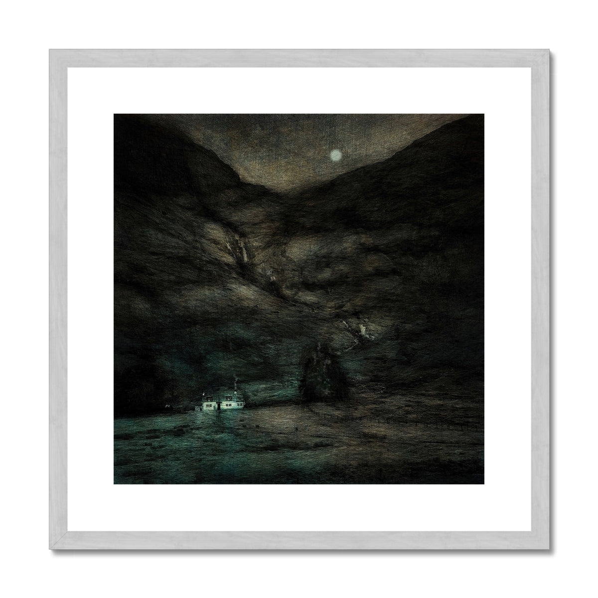 Glencoe Cottage Moonlight Painting | Antique Framed & Mounted Prints From Scotland