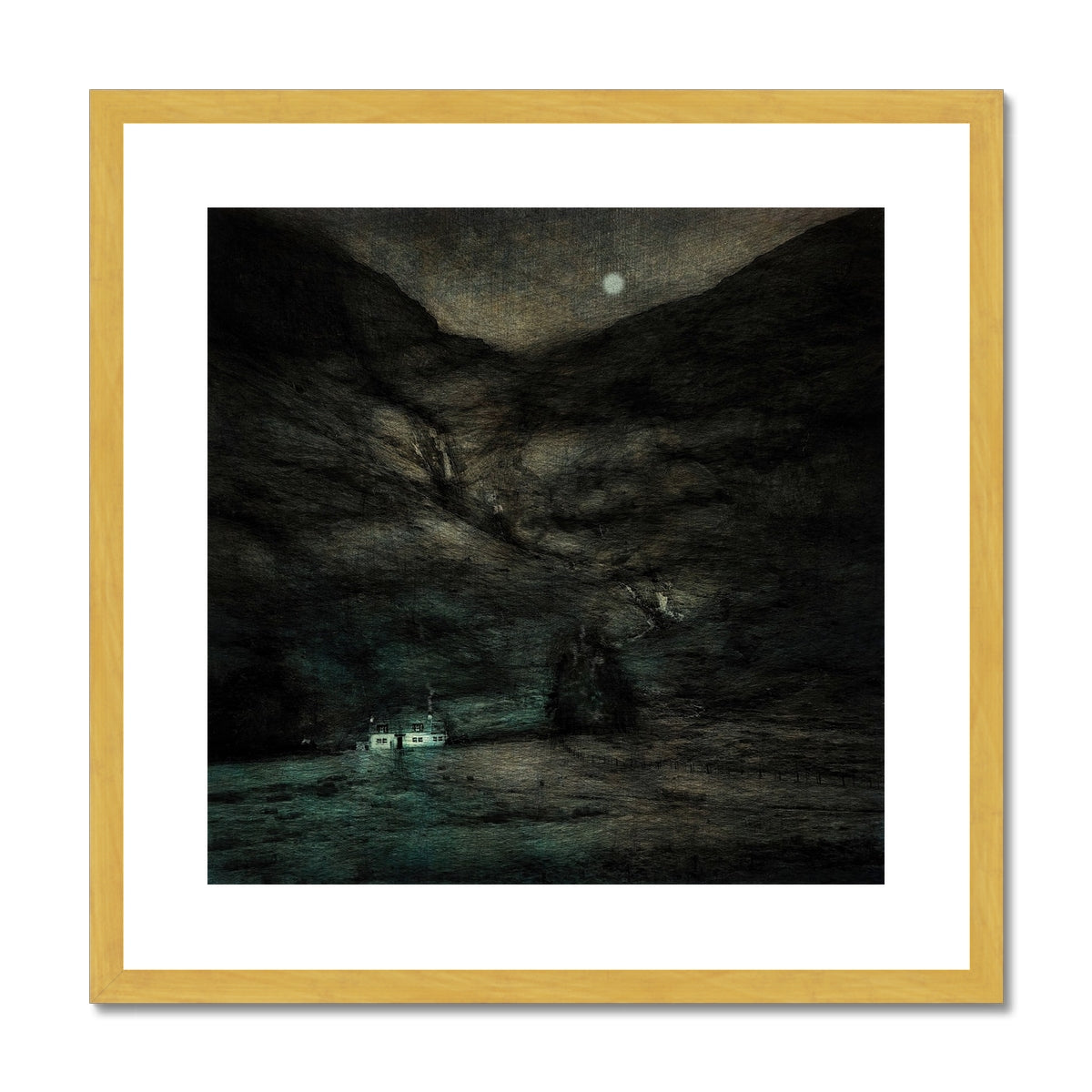 Glencoe Cottage Moonlight Painting | Antique Framed & Mounted Prints From Scotland