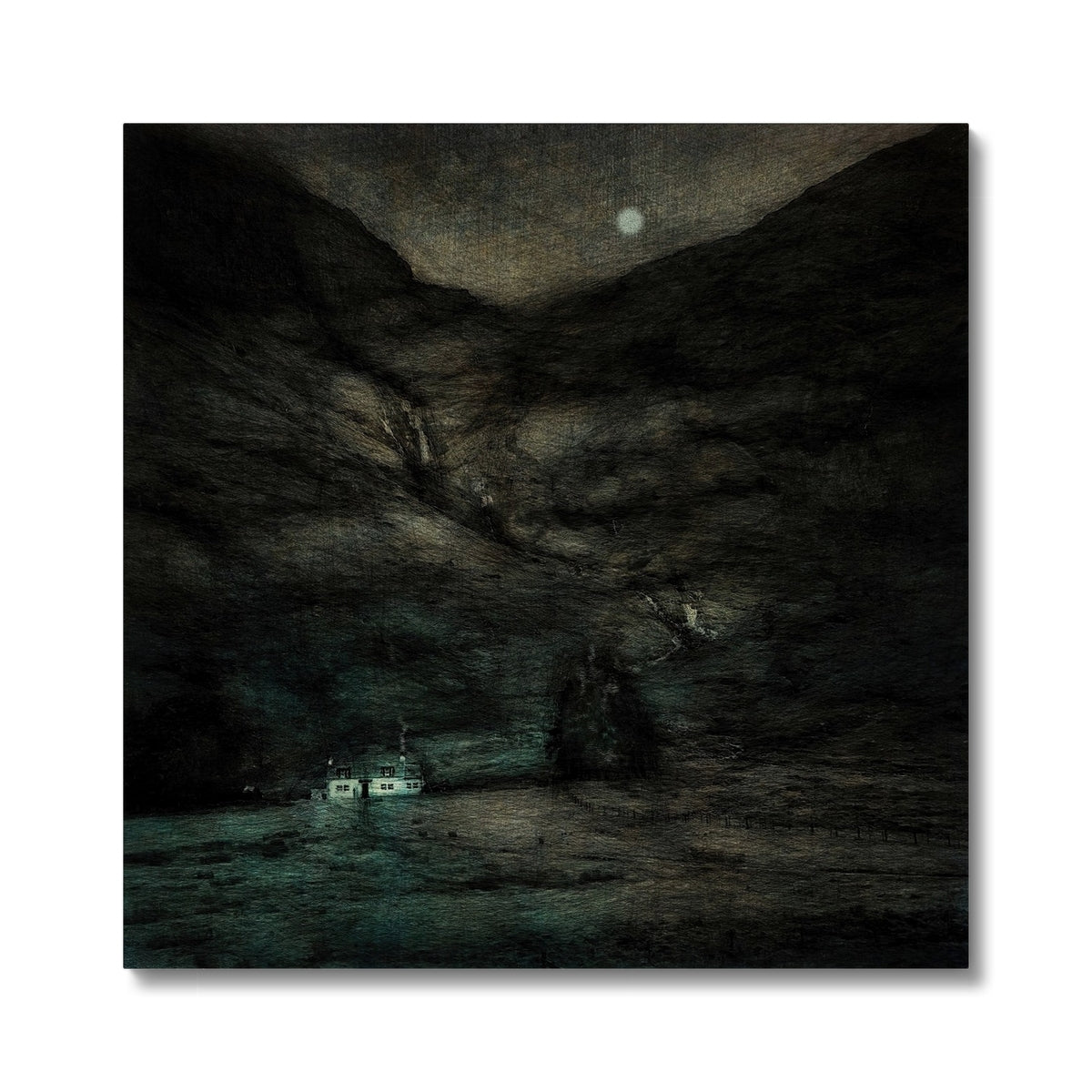 Glencoe Cottage Moonlight Painting | Canvas Prints From Scotland