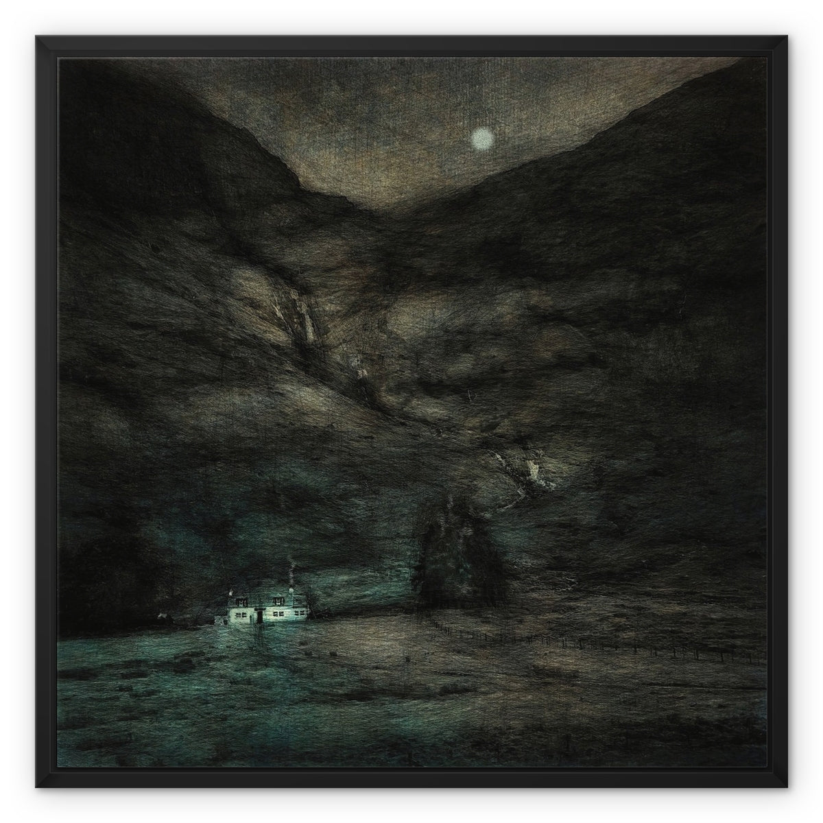 Glencoe Cottage Moonlight Painting | Framed Canvas From Scotland