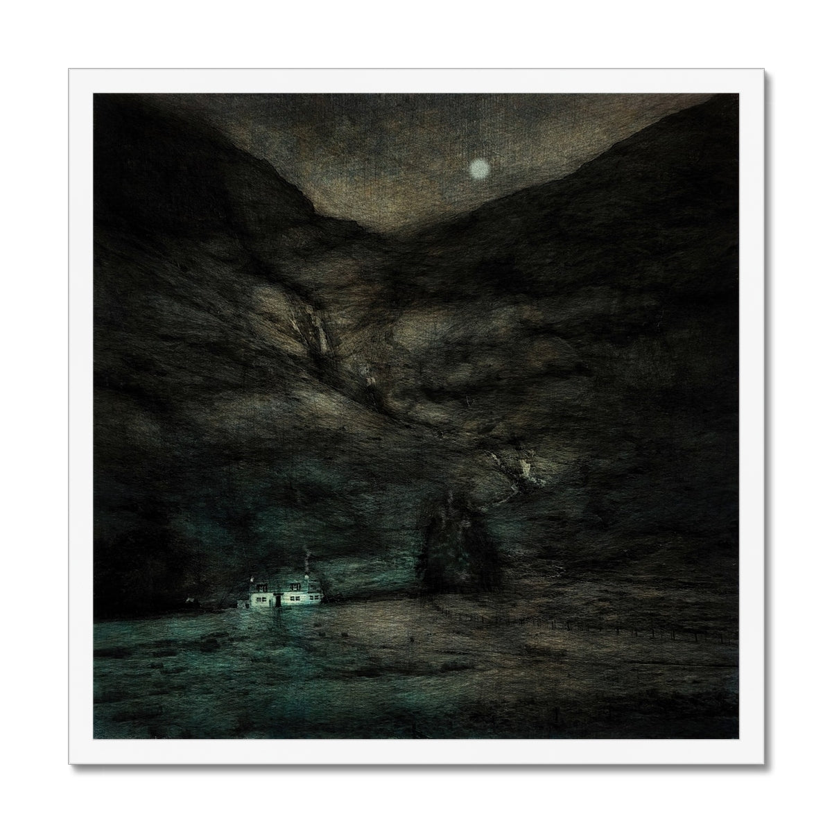 Glencoe Cottage Moonlight Painting | Framed Prints From Scotland