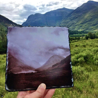 Glencoe Cottage Prussian Moonlight Scottish Slate Art