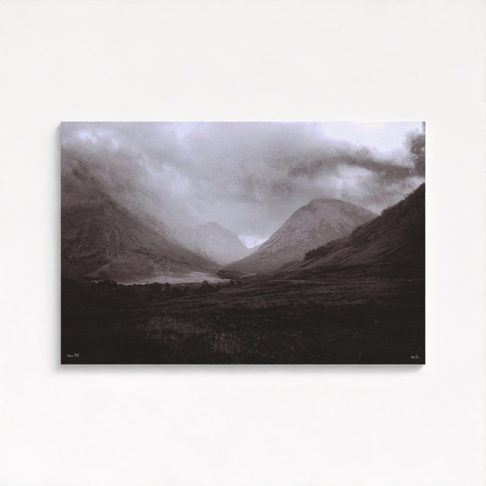 Glencoe Mist 60x40 inch Stretched Contemporary Interior Canvas Art Scotland Statement Wall Art-Glencoe Art Gallery