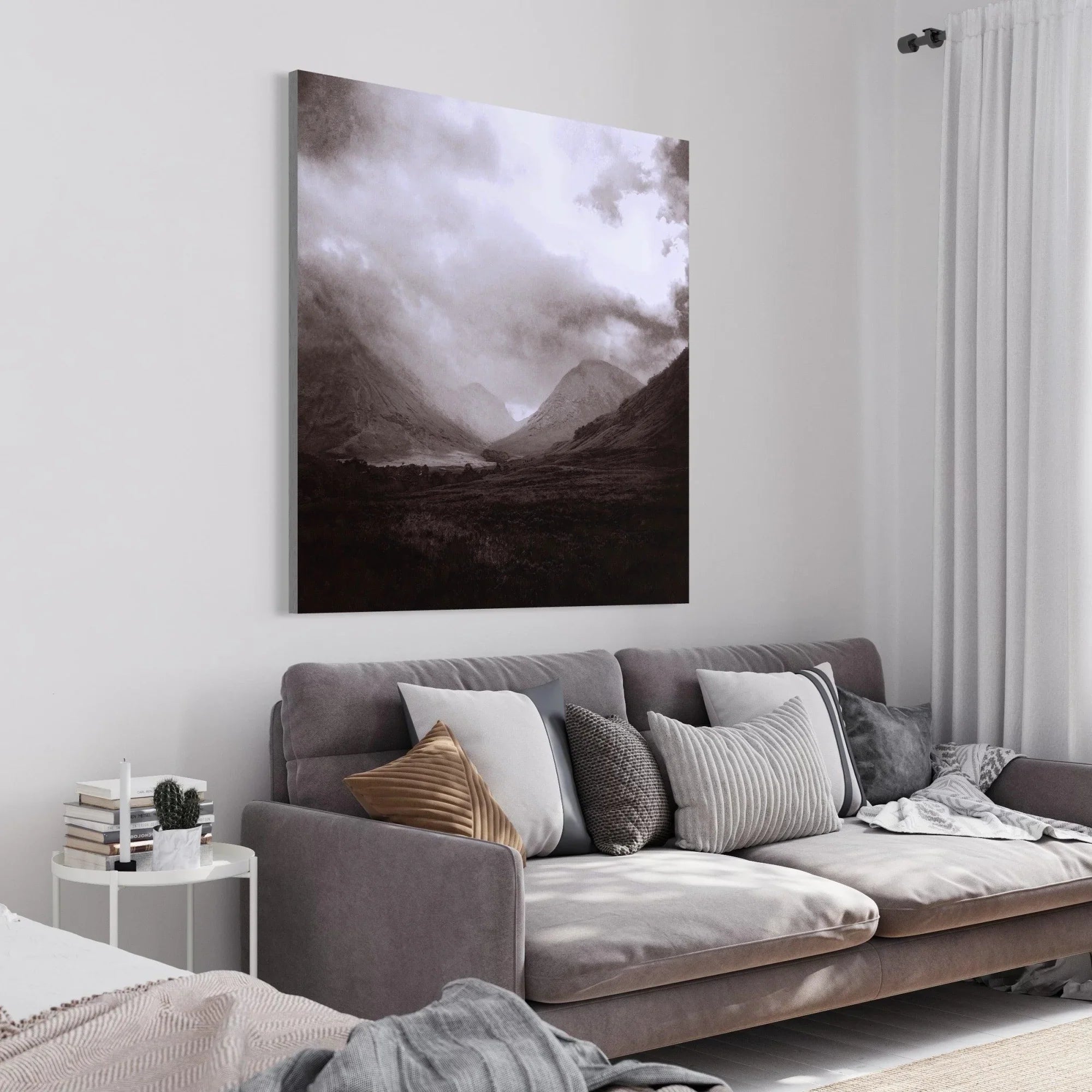 Glencoe Mist | Statement Interior Wall Art from Scotland - Gallery Worldwide Shipping Monochromatic Mountain Landscape Scottish Prints