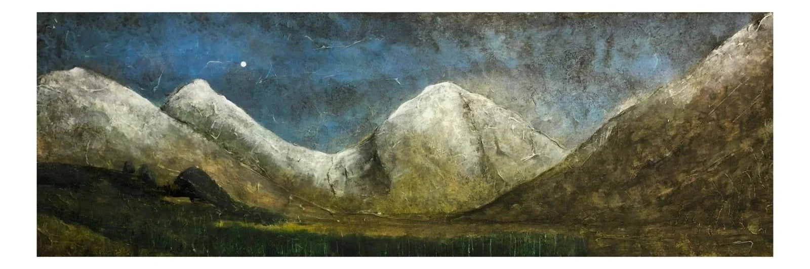 Glencoe Moonlit Snow Panoramic Prints Temp - Commission Scottish Artist Art Gallery Scotland