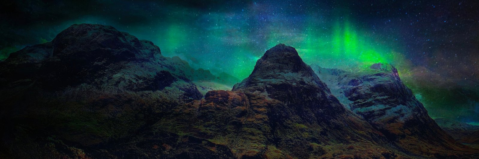 Glencoe Northern Lights Panoramic 72x24 inch Stretched Canvas Statement Wall Art