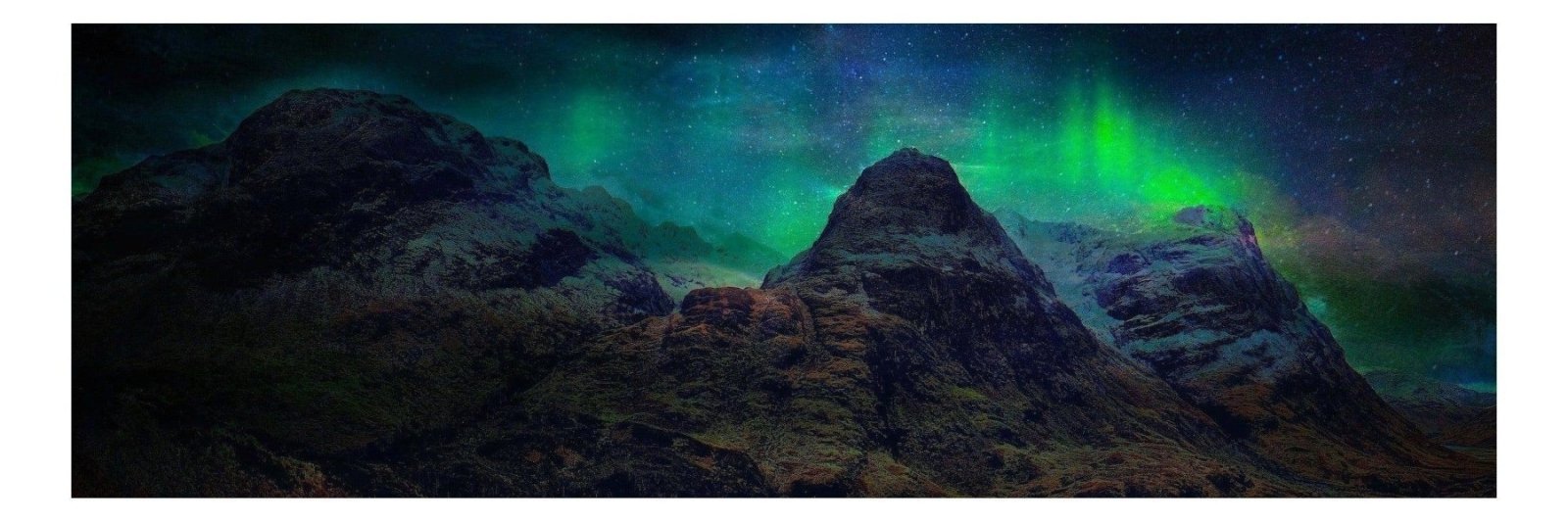 Glencoe Northern Lights-Panoramic Prints-Glencoe Art Gallery-Paintings, Prints, Homeware, Art Gifts From Scotland By Scottish Artist Kevin Hunter