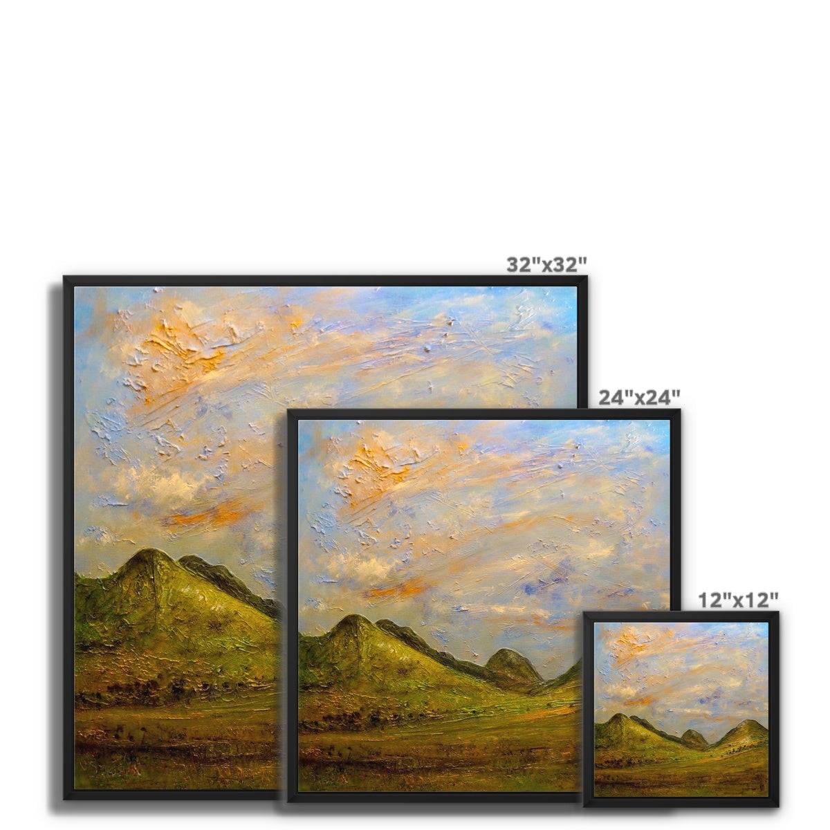 Glencoe Summer Painting | Framed Canvas From Scotland-Floating Framed Canvas Prints-Glencoe Art Gallery-Paintings, Prints, Homeware, Art Gifts From Scotland By Scottish Artist Kevin Hunter