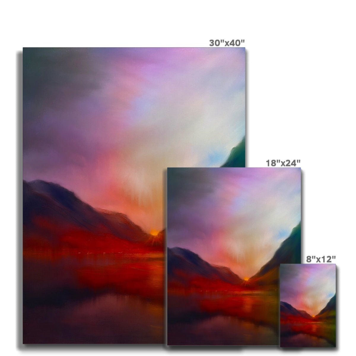 Glencoe Sunset Painting | Canvas From Scotland-Contemporary Stretched Canvas Prints-Glencoe Art Gallery-Paintings, Prints, Homeware, Art Gifts From Scotland By Scottish Artist Kevin Hunter