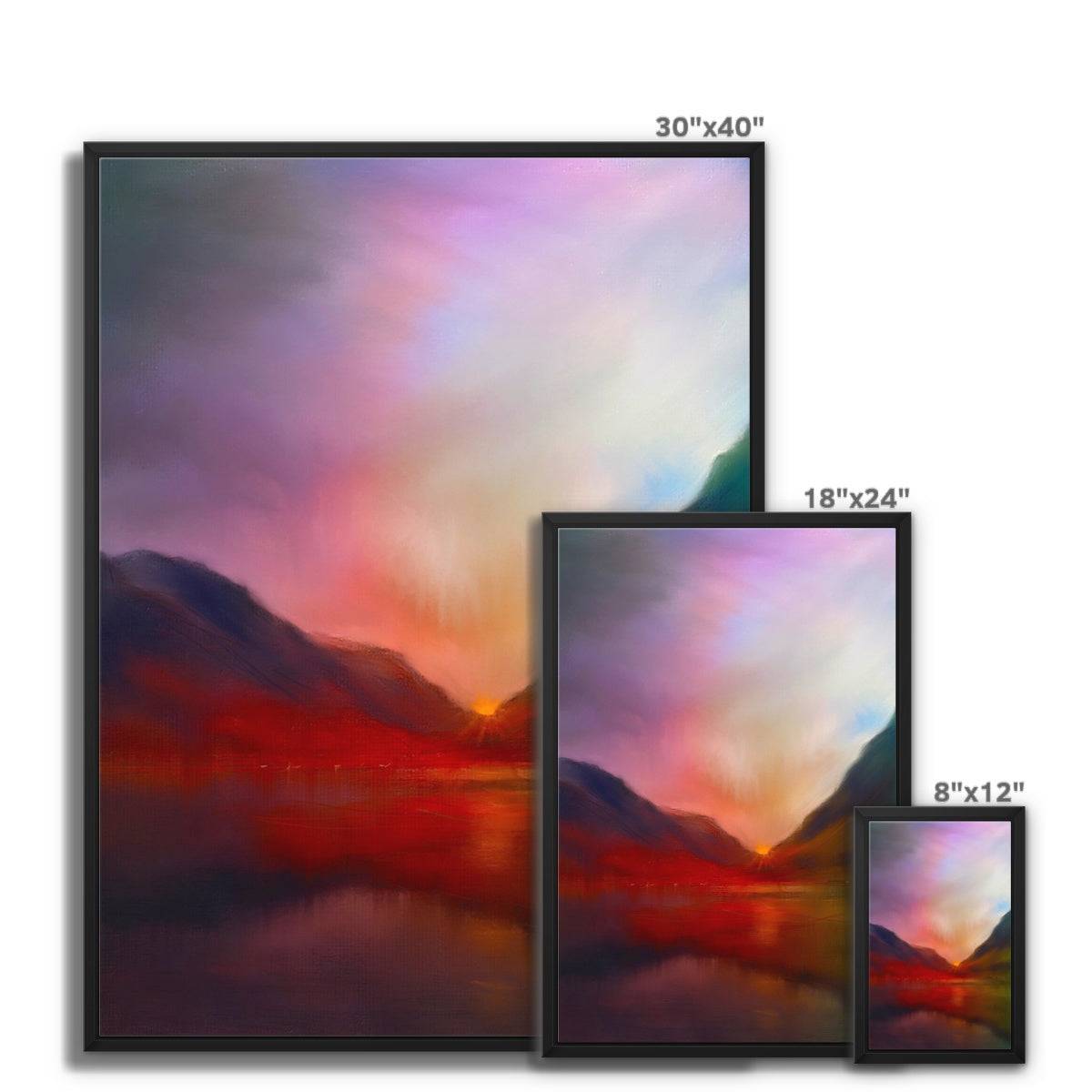 Glencoe Sunset Painting | Framed Canvas From Scotland-Floating Framed Canvas Prints-Glencoe Art Gallery-Paintings, Prints, Homeware, Art Gifts From Scotland By Scottish Artist Kevin Hunter