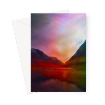 Glencoe Sunset Scottish Art Gifts Greeting Card | Glencoe Art Gallery | Paintings, Prints, Homeware and Art Gifts From Scotland By Scottish Artist Kevin Hunter