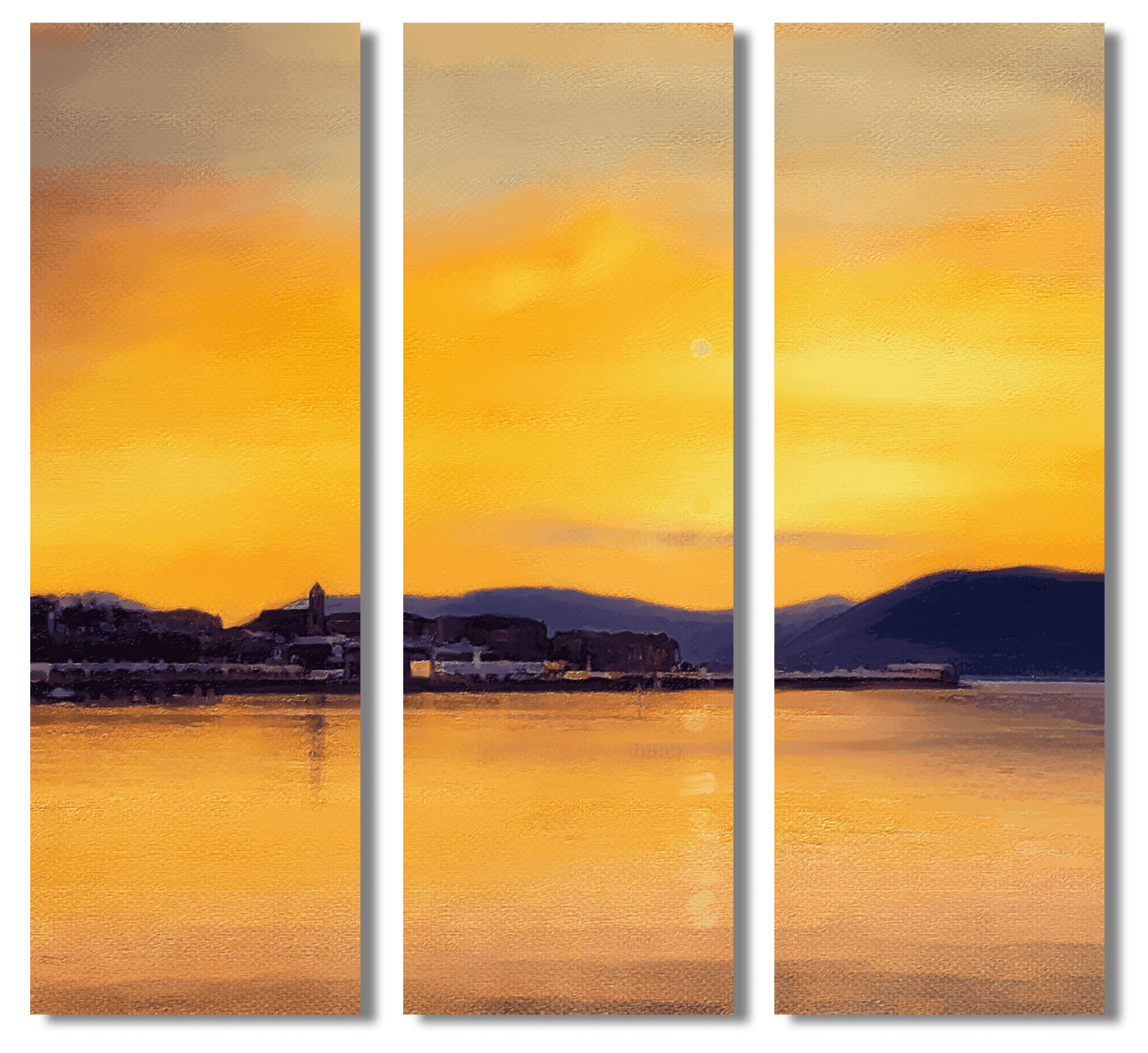 Gourock From Cardwell Bay Painting Signed Fine Art Triptych Canvas