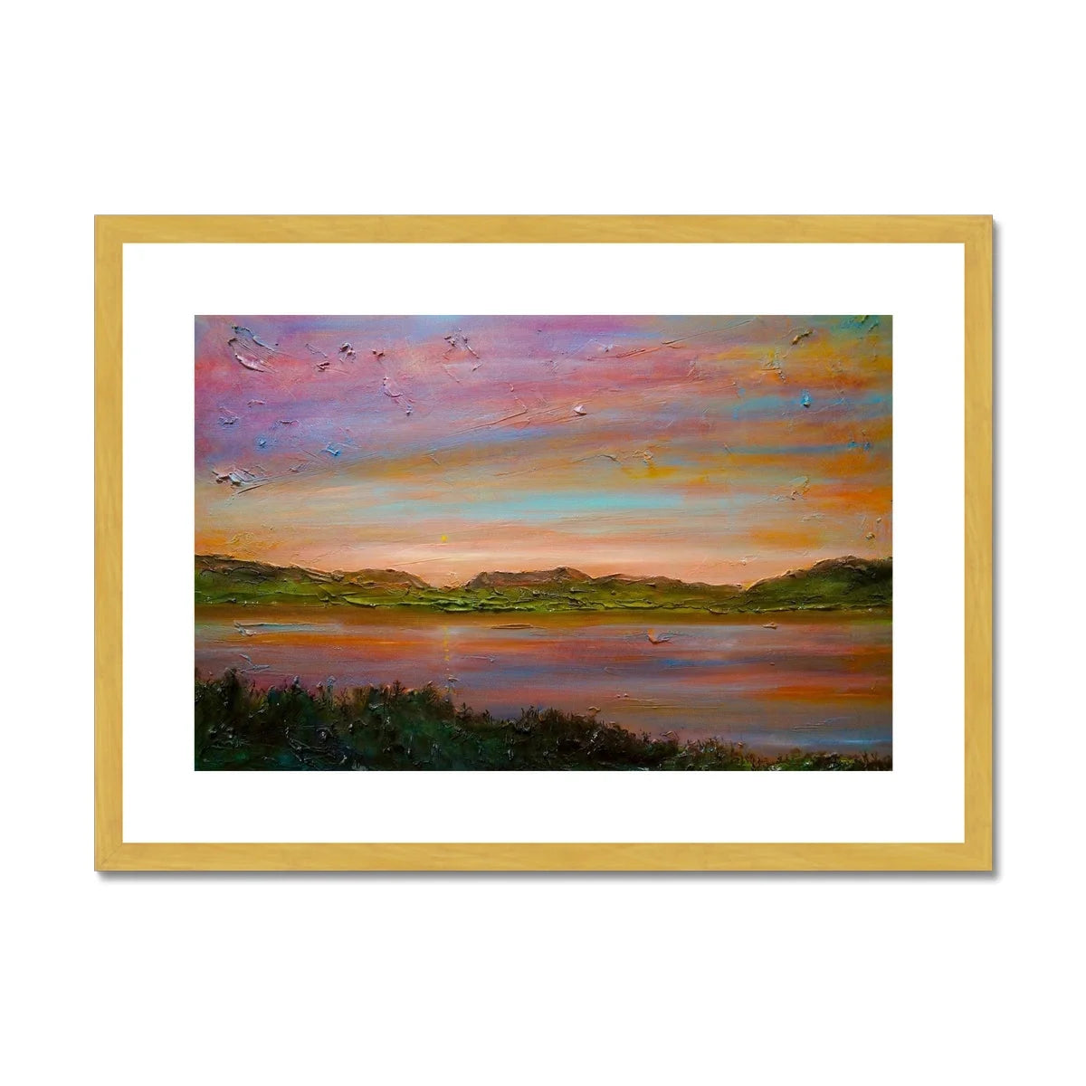 Gourock Golf Club Sunset Antique Framed & Mounted Print - River Clyde Art Gallery Scotland Worldwide Shipping Scottish Artist Fine Prints