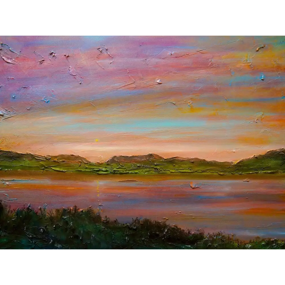 Impasto landscape painting of River Clyde at sunset from Gourock Golf Club sunset art prints