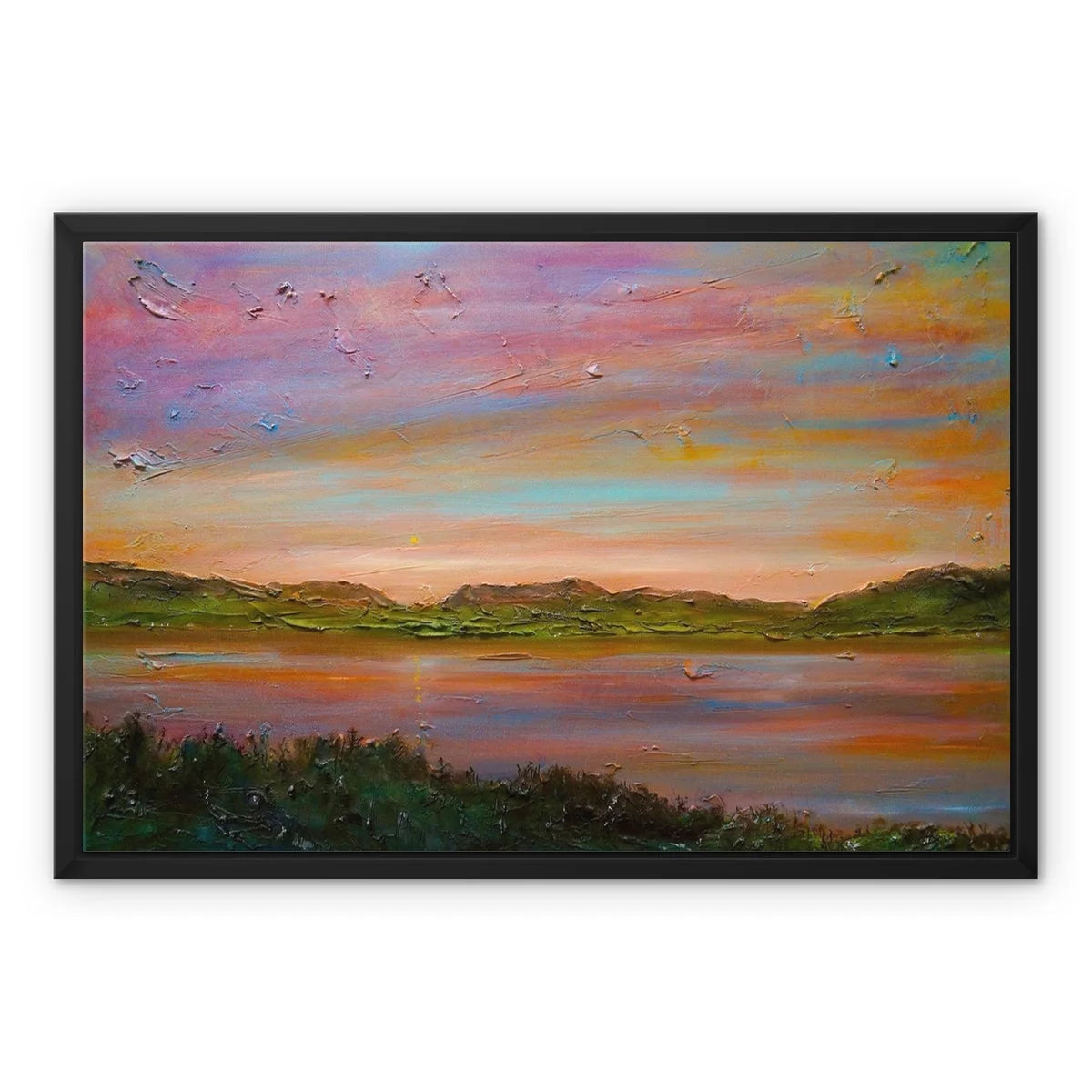 Gourock Golf Club Sunset Framed Canvas - River Clyde Art Gallery Scotland Worldwide Shipping Scottish Artist Fine Prints and Paintings