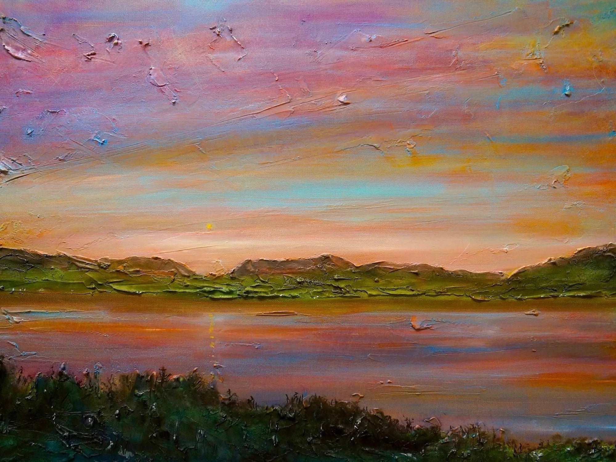 Gourock Golf Club Sunset - River Clyde Art Gallery Scotland Worldwide Shipping Textured Oil Painting Kevin Hunter Portfolio Giclee Prints