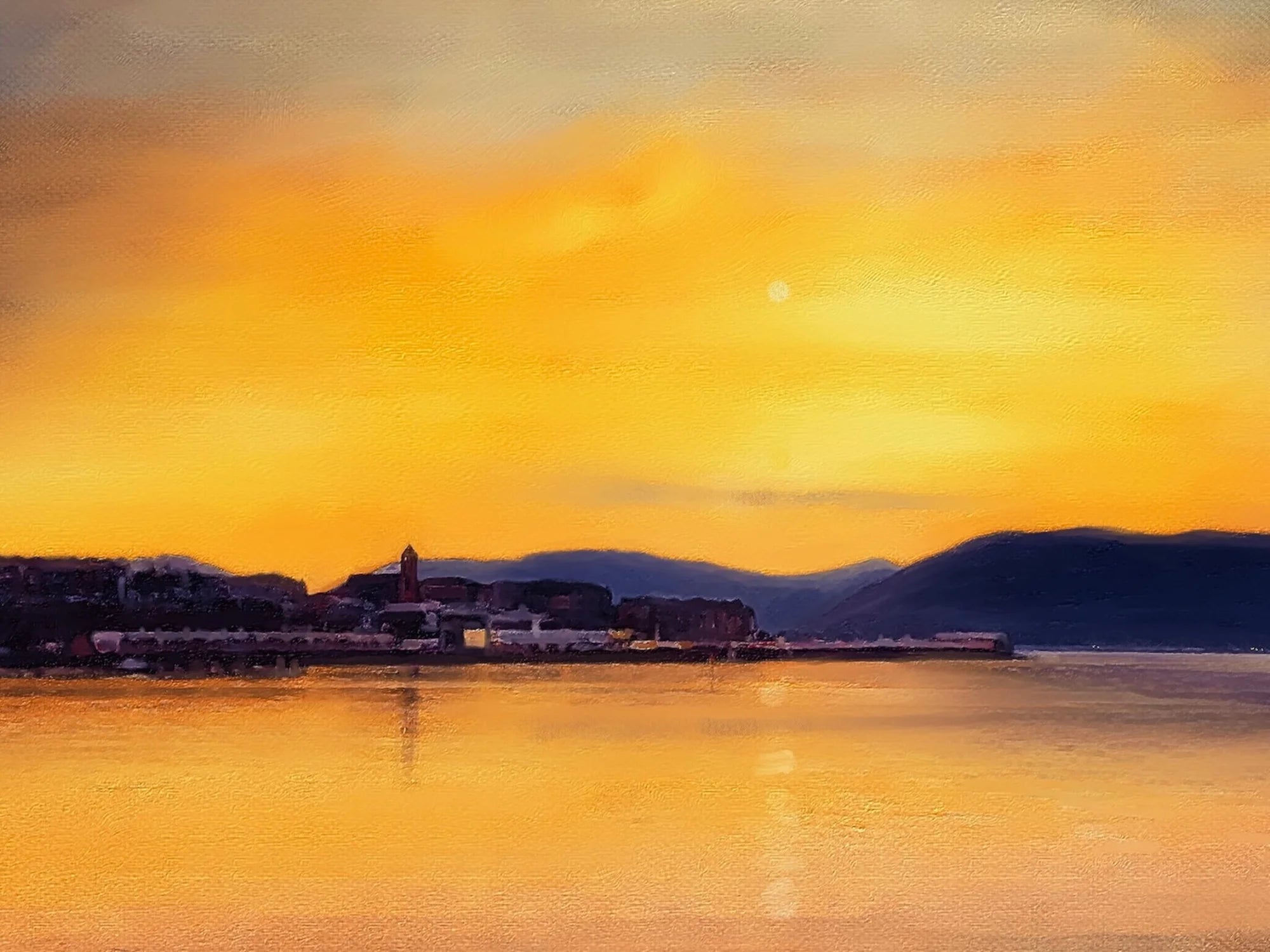 Gourock Sunset from Cardwell Bay - River Clyde Art Gallery Scotland Worldwide Shipping Golden Sunset Coastal Kevin Hunter Portfolio Giclee