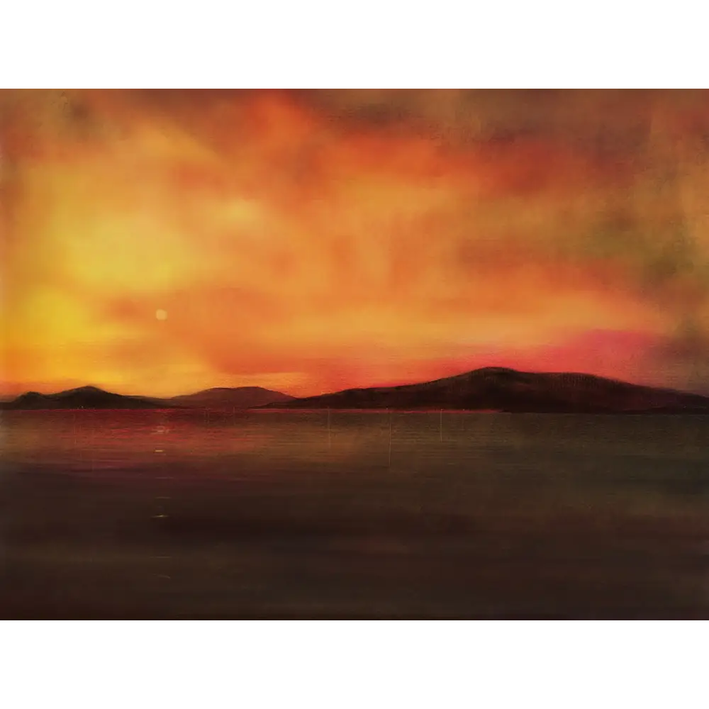 Fiery sunset landscape from Harris Sunset art collection showcasing Hebridean Islands artwork