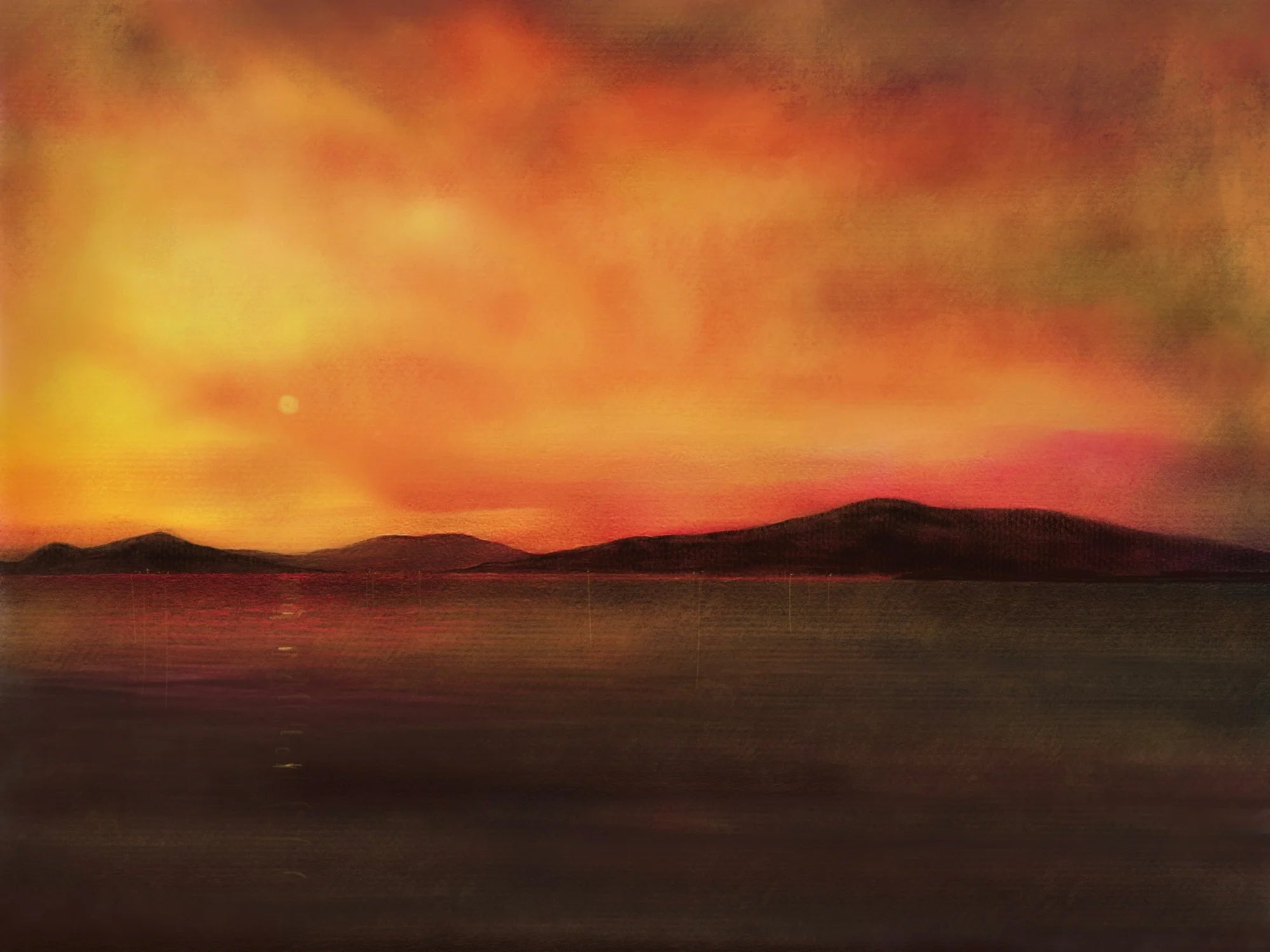 Harris Sunset - Hebridean Islands Art Gallery Scotland Worldwide Shipping Fiery Sunset Landscape Kevin Hunter Portfolio Giclee Prints