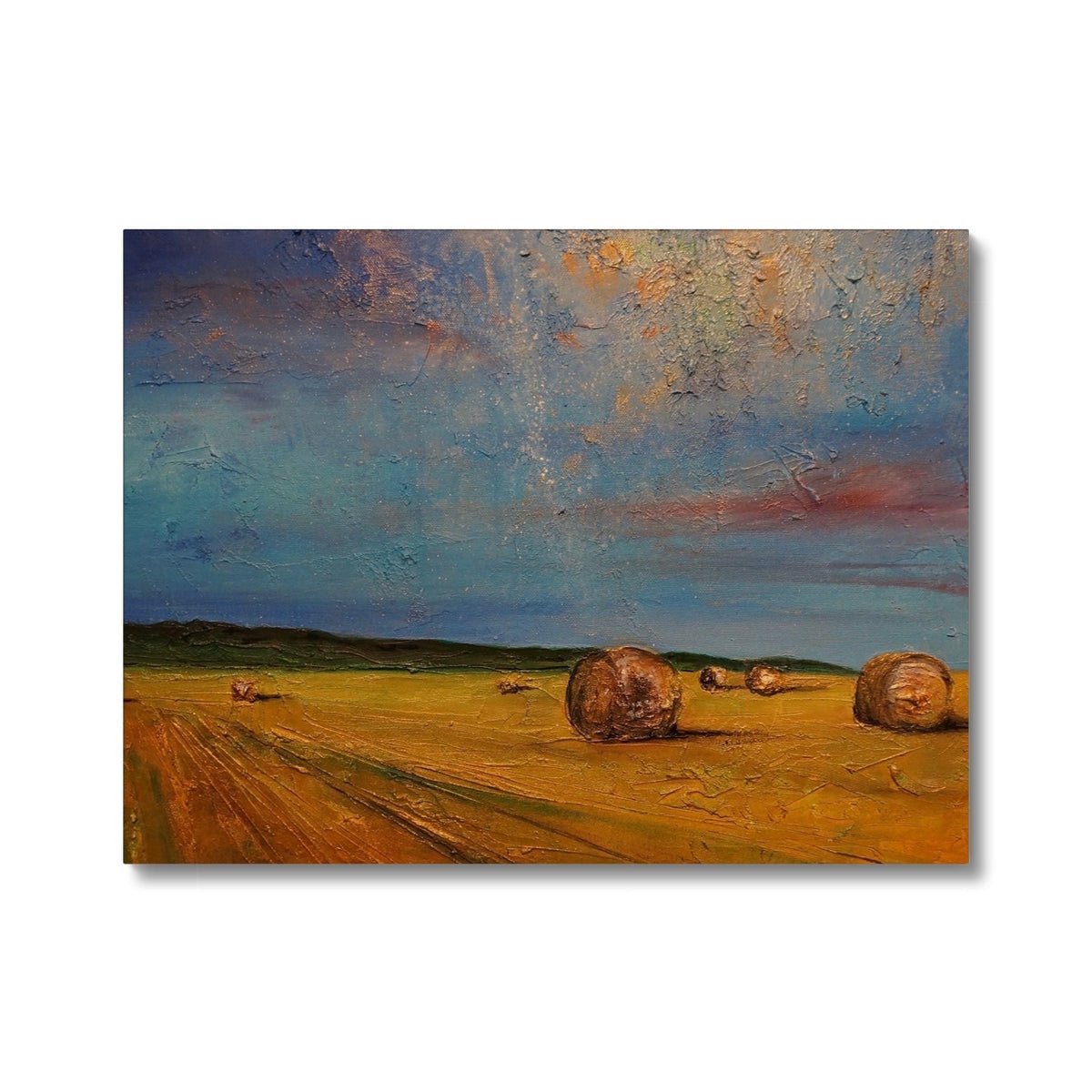 Hay Bales Painting | Canvas From Scotland-Contemporary Stretched Canvas Prints-Scottish Highlands & Lowlands Art Gallery-24"x18"-Paintings, Prints, Homeware, Art Gifts From Scotland By Scottish Artist Kevin Hunter