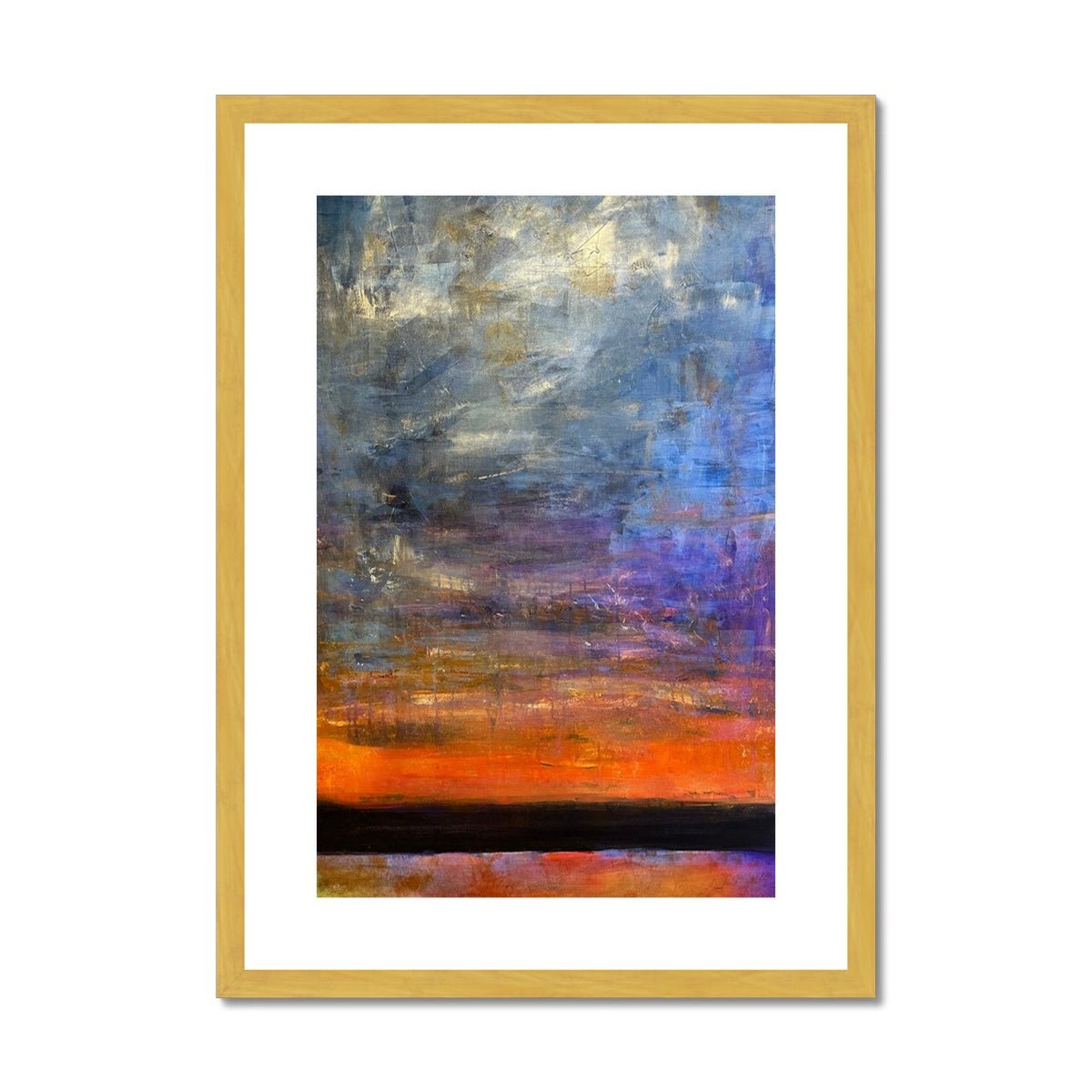 Horizon Dreams Abstract Painting | Antique Framed & Mounted Prints From Scotland-Antique Framed & Mounted Prints-Abstract & Impressionistic Art Gallery-A2 Portrait-Gold Frame-Paintings, Prints, Homeware, Art Gifts From Scotland By Scottish Artist Kevin Hunter