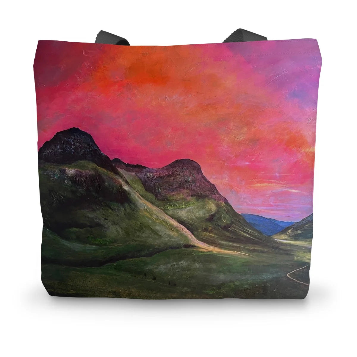 Into the Glencoe Dusk Canvas Tote Bag - Art Gallery Scotland Worldwide Shipping Scottish Prints and Landscape Paintings by Artist Hunter