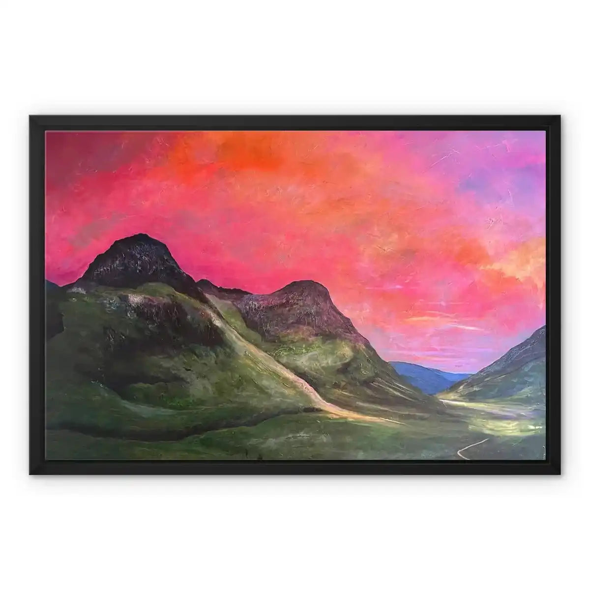 Into the Glencoe Dusk Framed Canvas - Art Gallery Scotland Worldwide Shipping Scottish Prints and Landscape Paintings by Artist Hunter