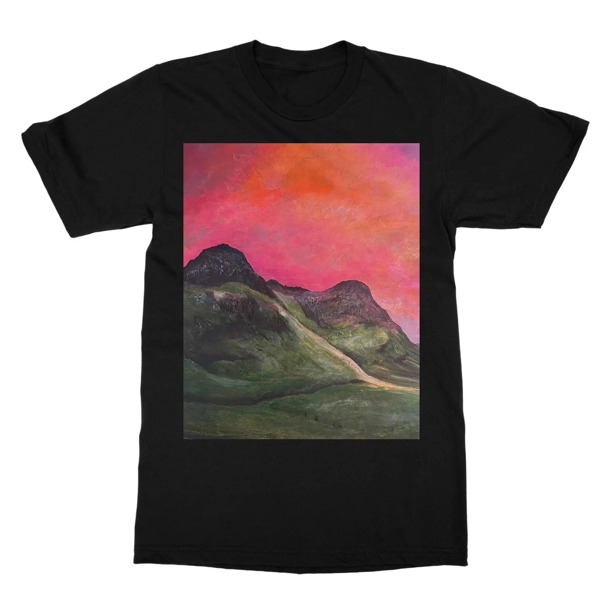 Into the Glencoe Dusk Softstyle T-shirt - Art Gallery Scotland Worldwide Shipping Scottish Prints and Landscape Paintings by Artist Hunter
