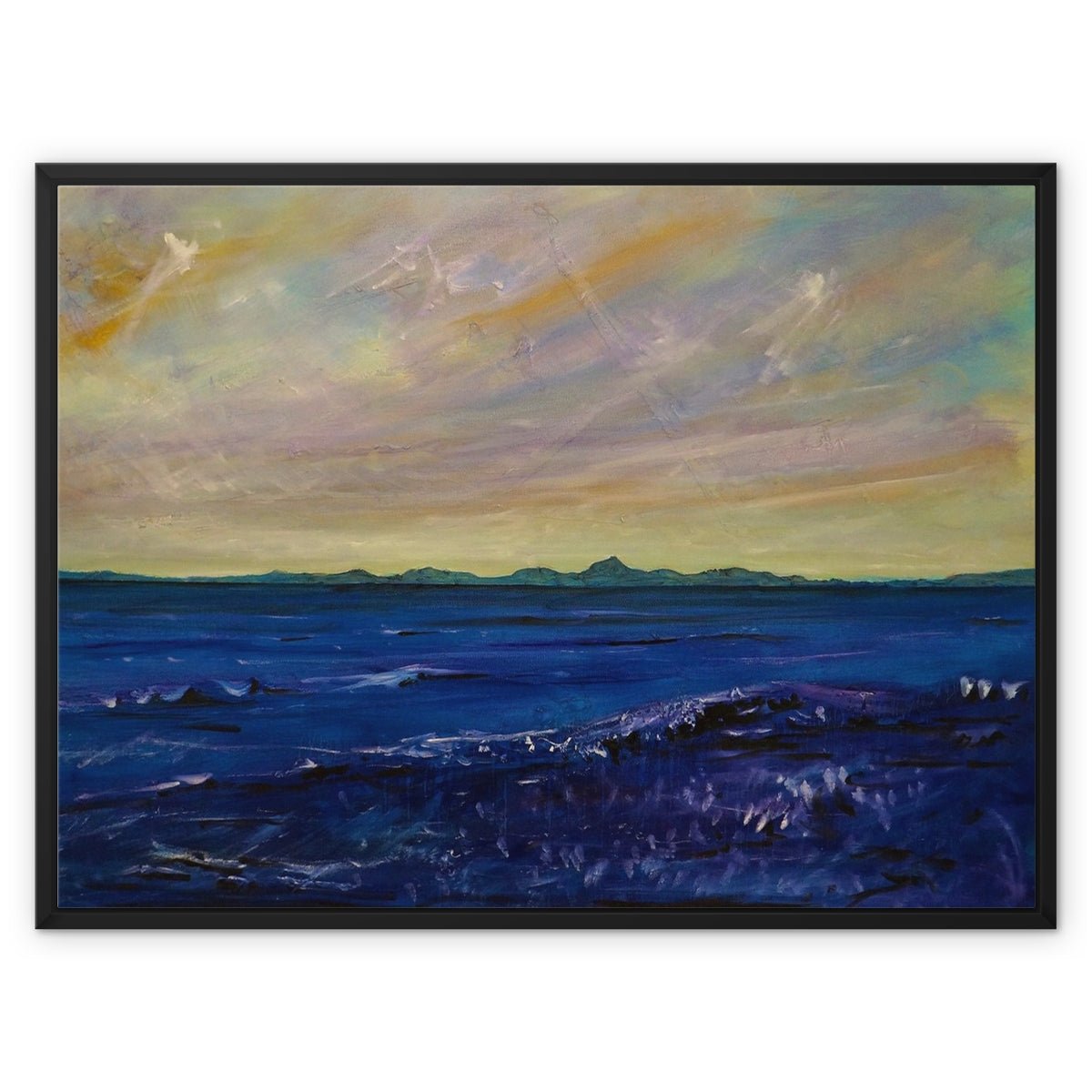 Jura Painting | Framed Canvas From Scotland-Floating Framed Canvas Prints-Hebridean Islands Art Gallery-32"x24"-Black Frame-Paintings, Prints, Homeware, Art Gifts From Scotland By Scottish Artist Kevin Hunter
