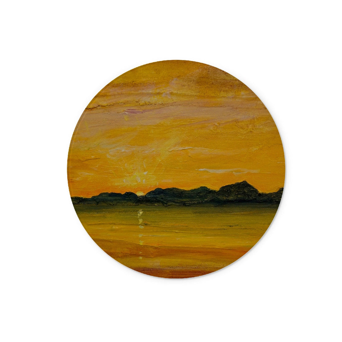 Jura Sunset Art Gifts Glass Chopping Board | Hebridean Islands Art Gallery | Paintings, Prints, Homeware and Art Gifts From Scotland By Scottish Artist Kevin Hunter