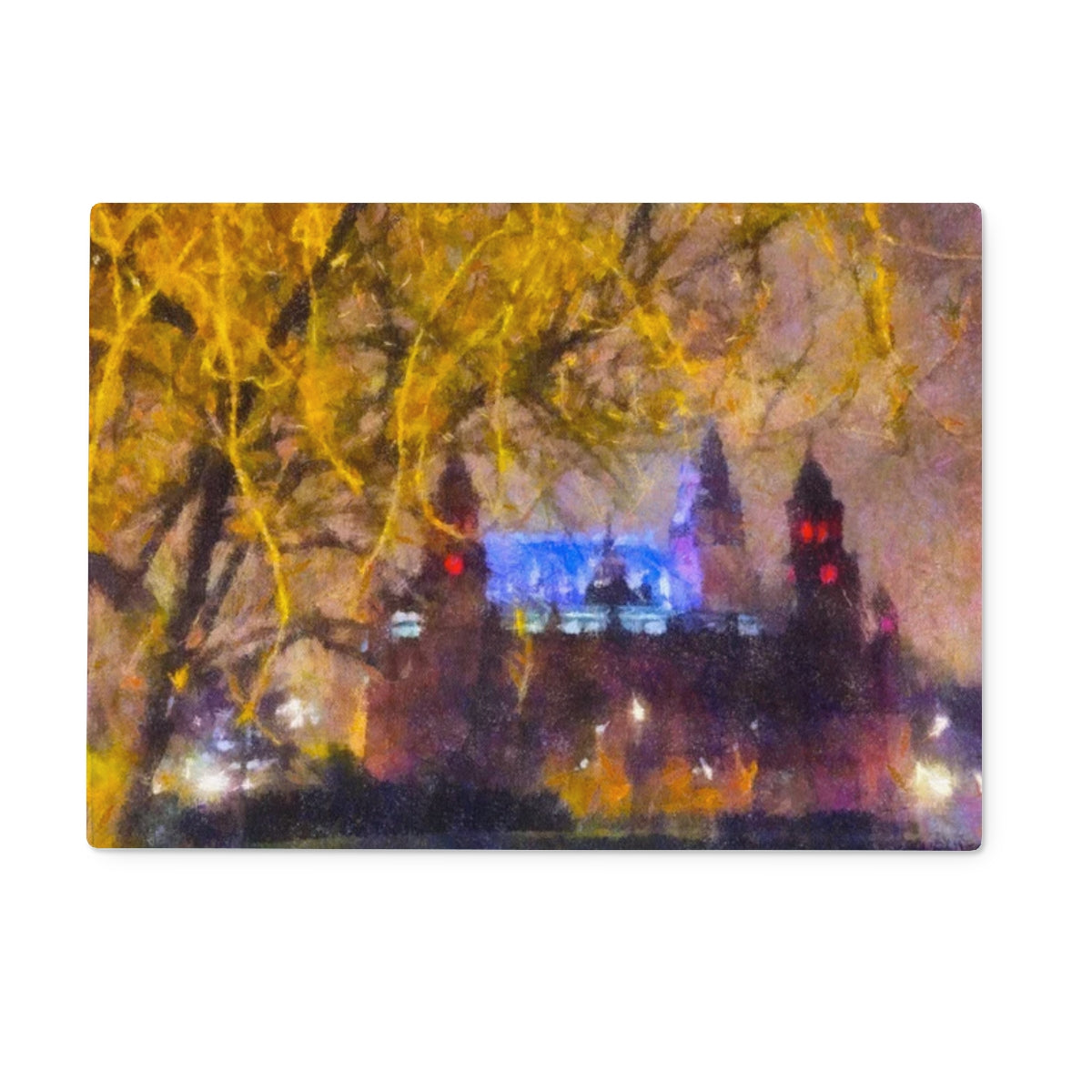 Kelvingrove Nights Glasgow Art Gifts Glass Chopping Board