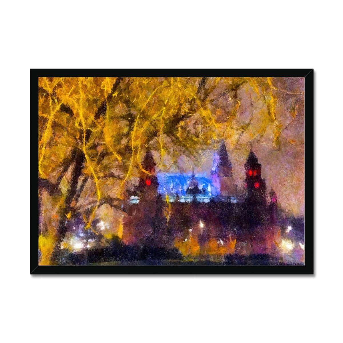 Kelvingrove Nights Painting | Framed Prints From Scotland-Framed Prints-Edinburgh & Glasgow Art Gallery-A2 Landscape-Black Frame-Paintings, Prints, Homeware, Art Gifts From Scotland By Scottish Artist Kevin Hunter