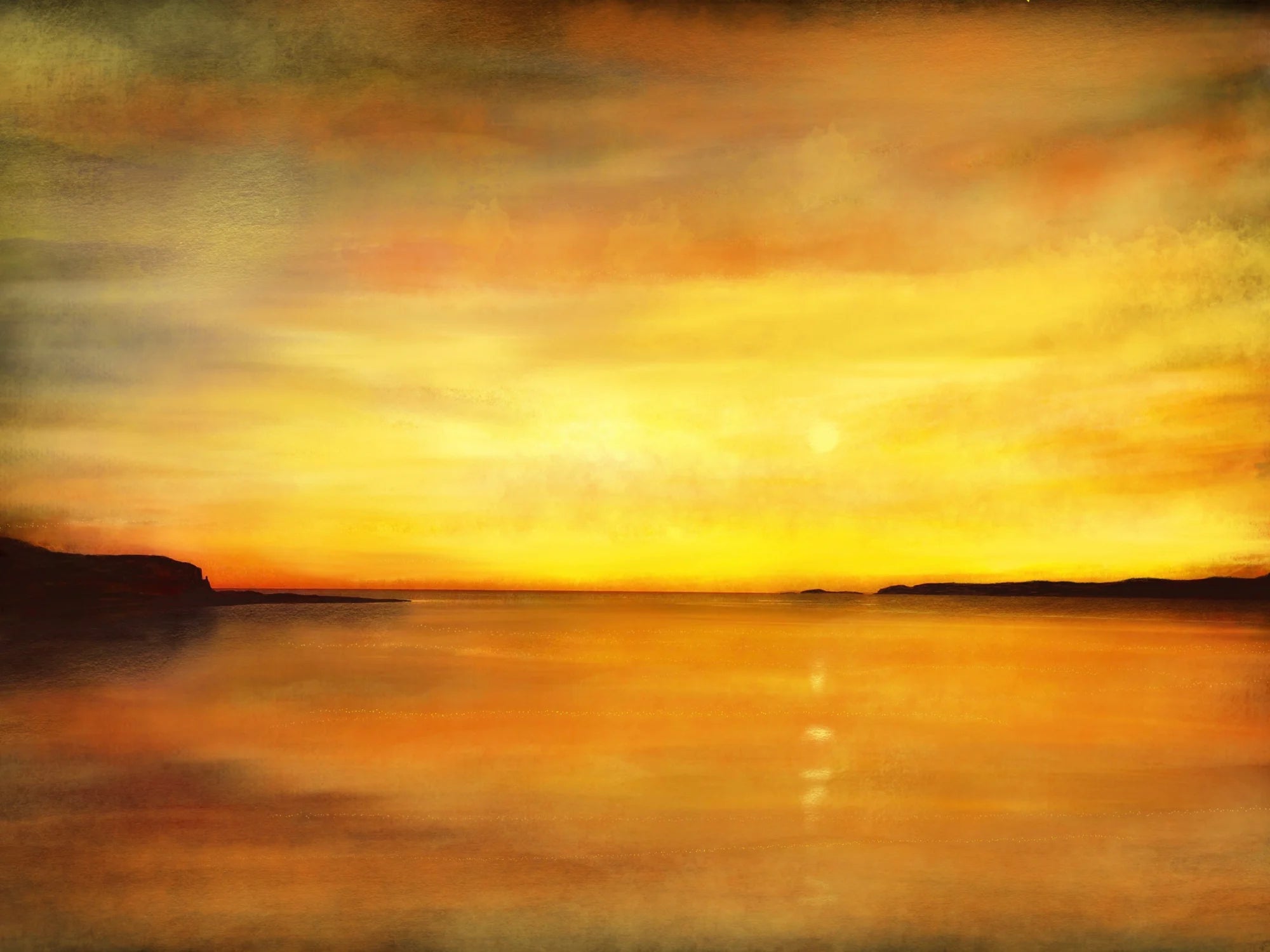 Kings Cave Sunset Arran - Art Gallery Scotland Worldwide Shipping Golden Sunset Water Kevin Hunter Portfolio Giclee Prints