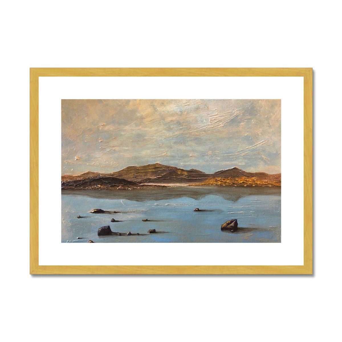 Loch Druidibeg South Uist Painting | Antique Framed & Mounted Prints From Scotland-Antique Framed & Mounted Prints-Scottish Lochs Art Gallery-A2 Landscape-Gold Frame-Paintings, Prints, Homeware, Art Gifts From Scotland By Scottish Artist Kevin Hunter