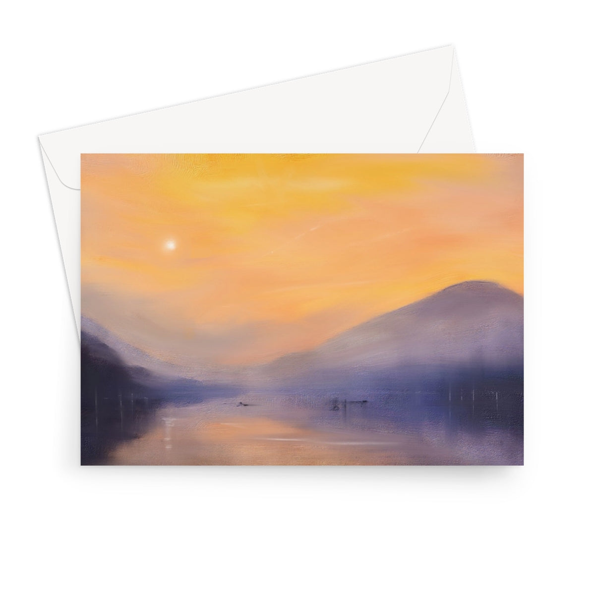 Loch Eck Dusk Scottish Art Gifts Greeting Card | Scottish Lochs &amp; Mountains Art Gallery | Paintings, Prints, Homeware and Art Gifts From Scotland By Scottish Artist Kevin Hunter