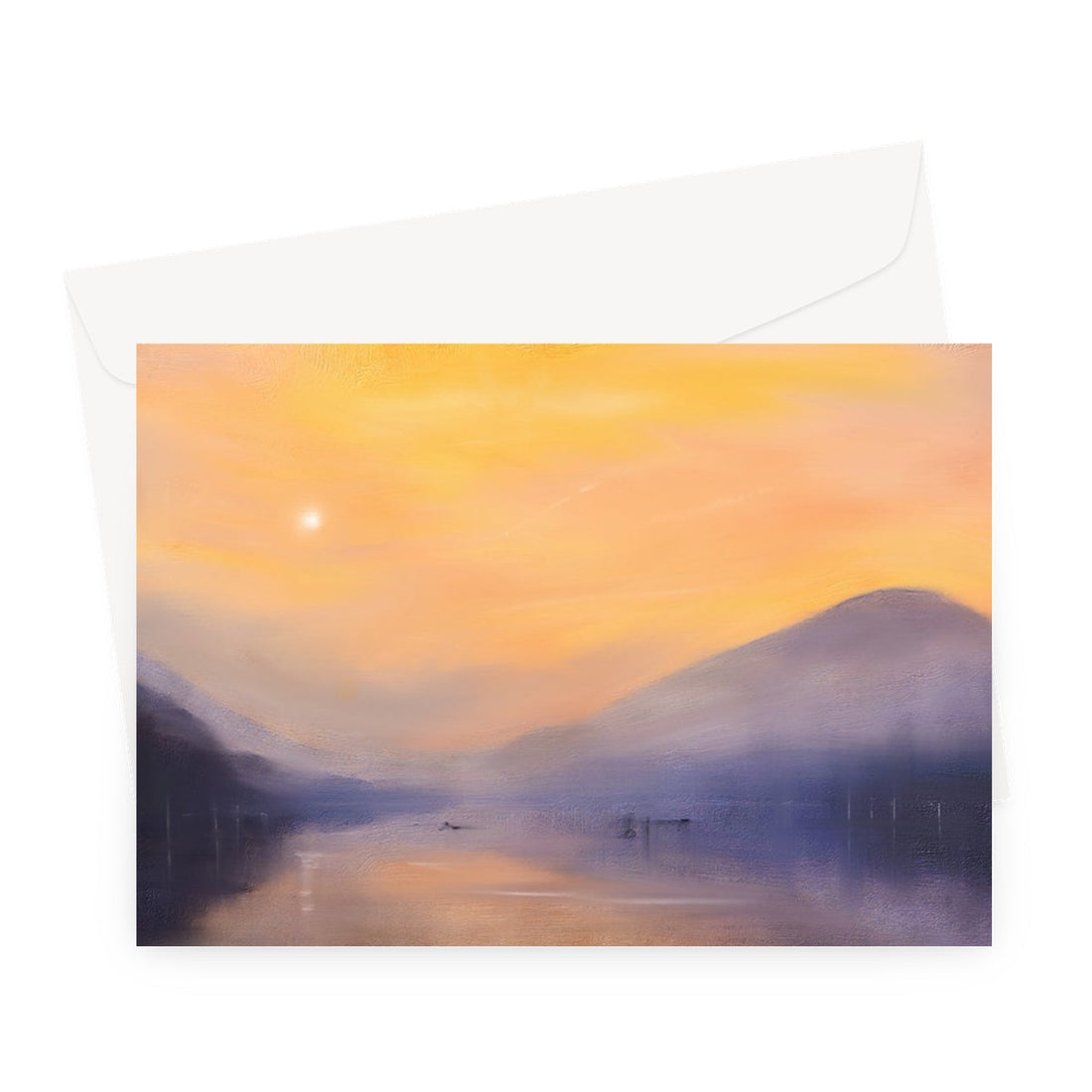 Loch Eck Dusk Scottish Art Gifts Greeting Card | Scottish Lochs &amp; Mountains Art Gallery | Paintings, Prints, Homeware and Art Gifts From Scotland By Scottish Artist Kevin Hunter