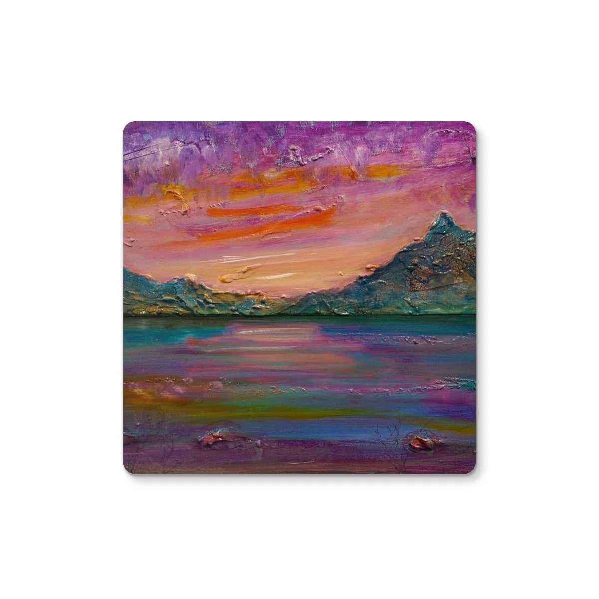 Loch Leven Sunset Coaster - Glencoe Art Gallery Scotland Worldwide Shipping Scottish Prints and Landscape Paintings by Artist Hunter