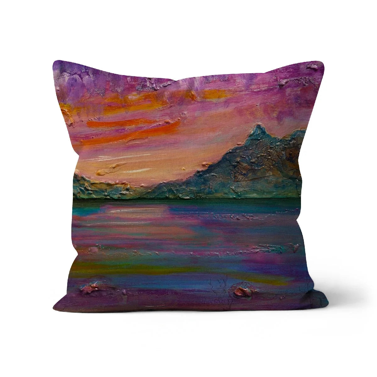 Loch Leven Sunset Cushion - Glencoe Art Gallery Scotland Worldwide Shipping Scottish Prints and Landscape Paintings by Artist Hunter