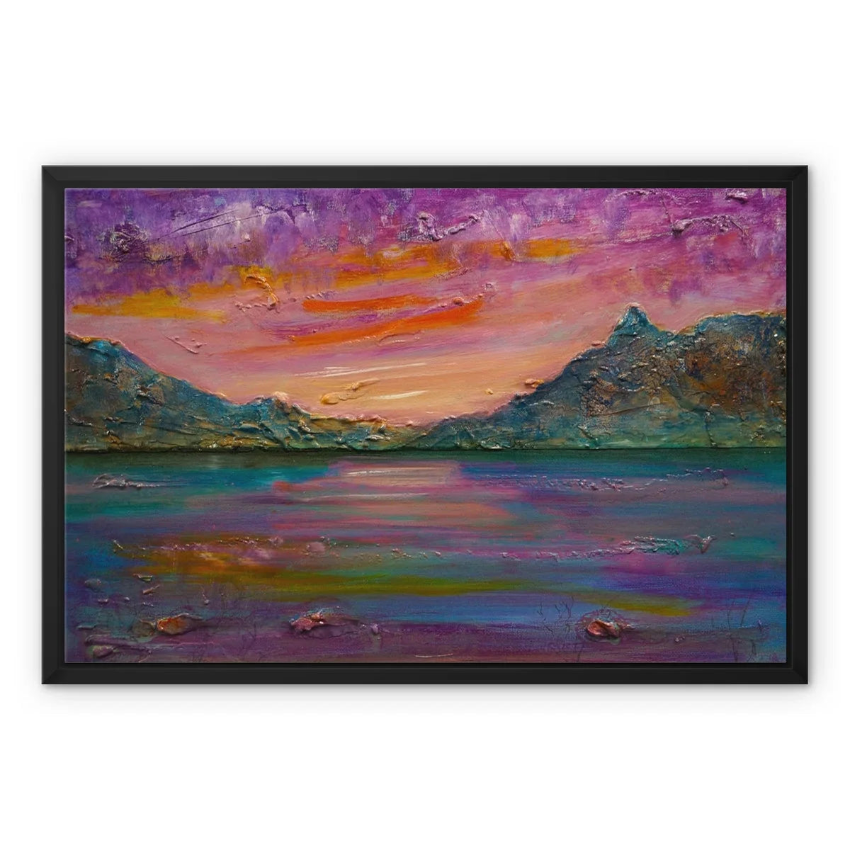 Loch Leven Sunset Framed Canvas - Glencoe Art Gallery Scotland Worldwide Shipping Scottish Prints and Landscape Paintings by Artist Hunter