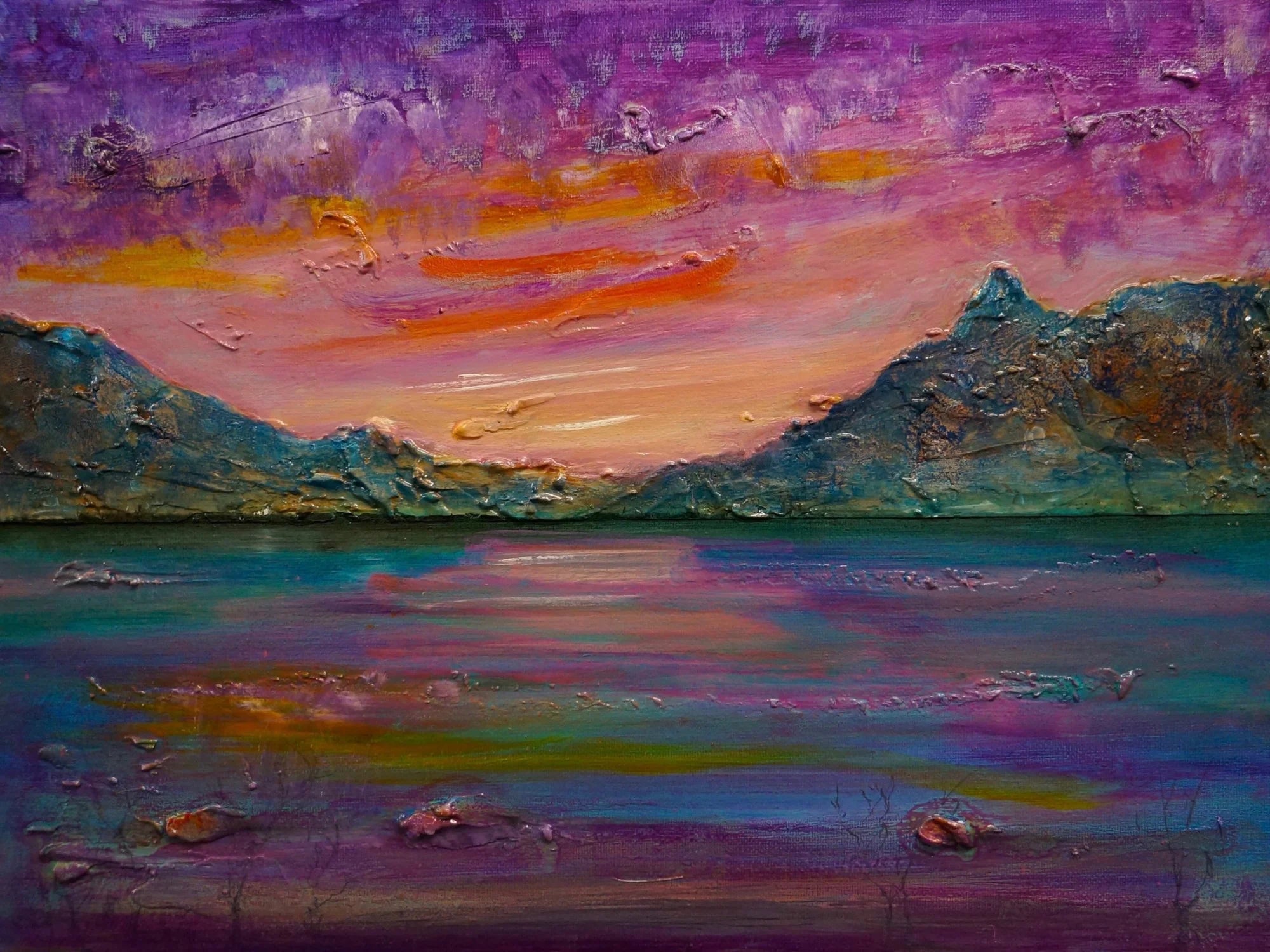 Loch Leven Sunset - Glencoe Art Gallery Scotland Worldwide Shipping Textured Oil Painting Scottish Lochs and Mountains Paintings Prints