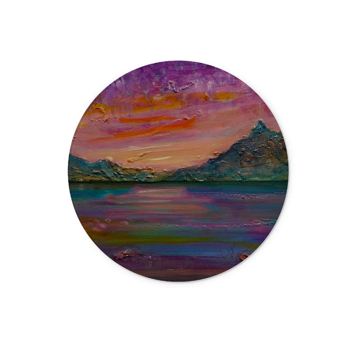 Loch Leven Sunset Glass Chopping Board - Glencoe Art Gallery Scotland Worldwide Shipping Scottish Prints and Landscape Paintings by Artist