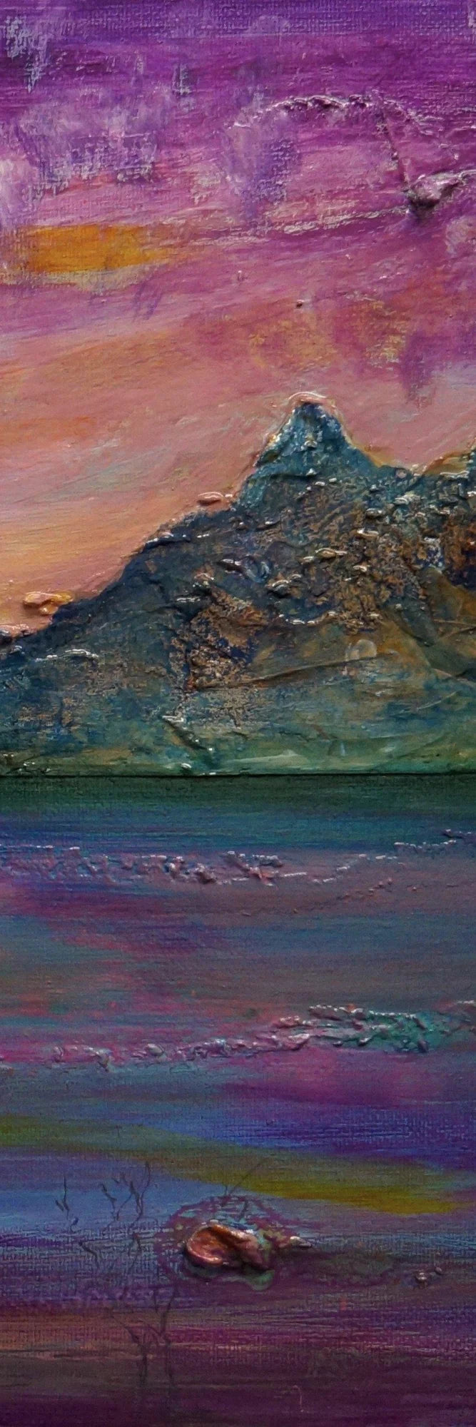 Loch Leven Sunset Triptych | Statement Interior Wall Art from Scotland - Glencoe Gallery Worldwide Shipping Textured Painting Mountainous