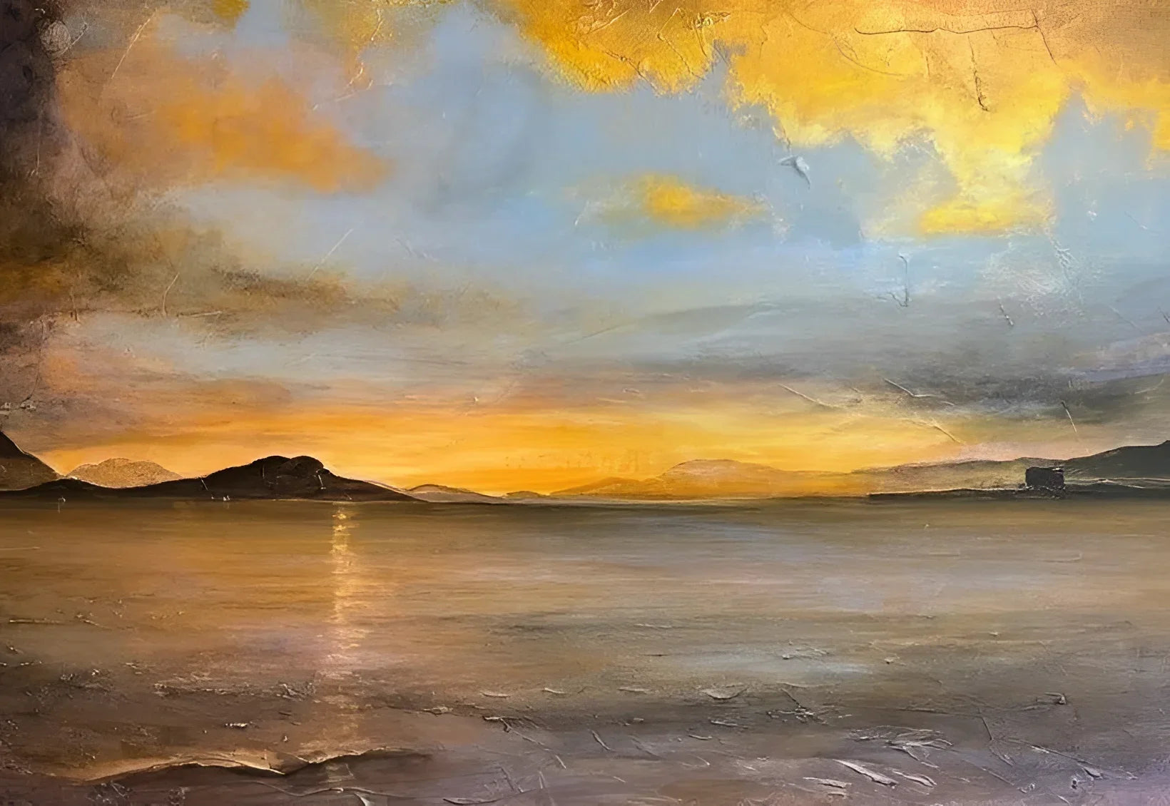 Loch Linnhe Sunset - Lochs & Mountains Art Gallery Scotland Worldwide Shipping Impasto Sunset Seascape Scottish and Paintings Prints