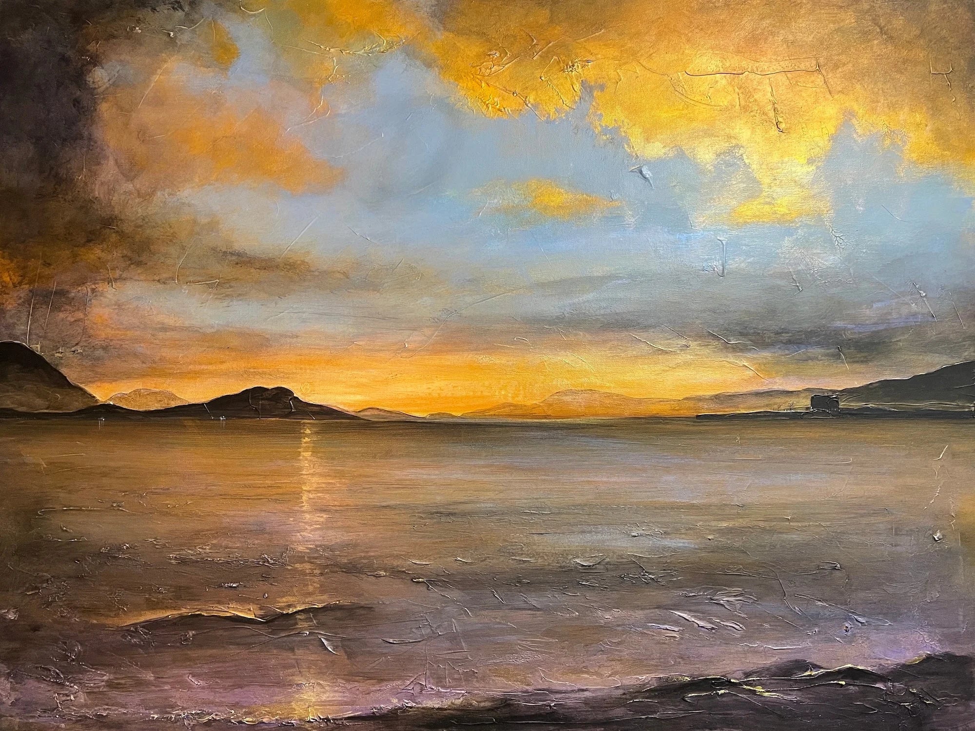 Loch Linnhe Sunset - Lochs & Mountains Art Gallery Scotland Worldwide Shipping Textured Oil Painting Scottish and Paintings Prints