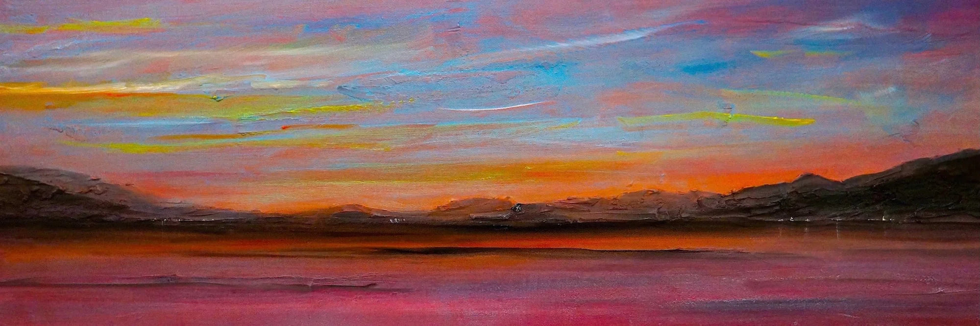 Loch Lomond Dusk Original Panoramic Painting on Canvas - Lochs & Mountains Art Gallery Scotland Worldwide Shipping Paintings and Prints