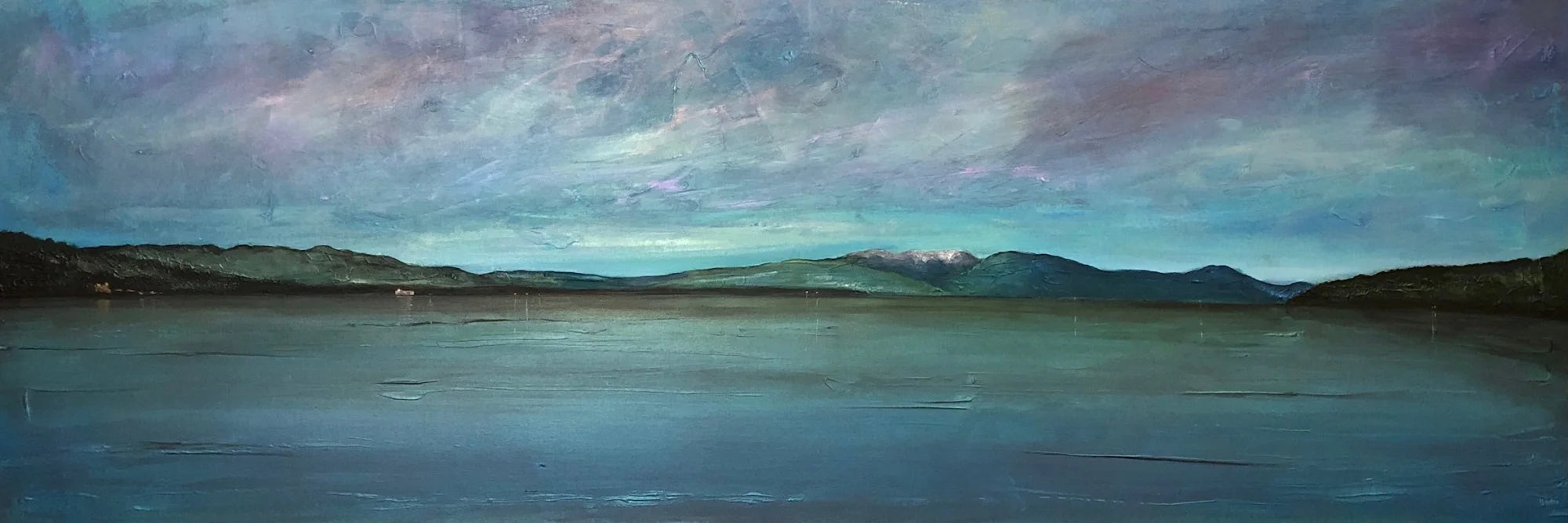 Loch Lomond Emerald Sky Original Panoramic Painting on Canvas - Lochs & Mountains Art Gallery Scotland Worldwide Shipping Paintings