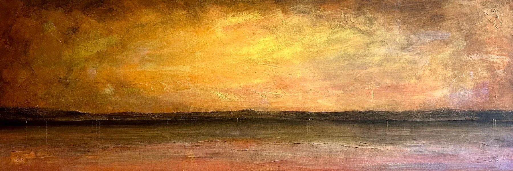 Loch Lomond Sunset Abstract Panoramic Prints - Lochs & Mountains Art Gallery Scotland Worldwide Shipping Abstract Landscape Painting